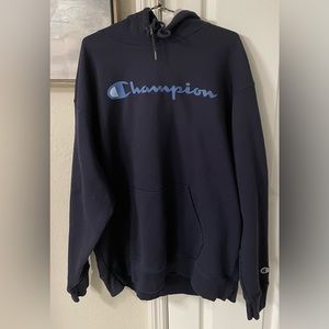 Champion Men’s Powerblend Fleece Retro Script Logo L/S Pullon Hoodie-2XL/EUC